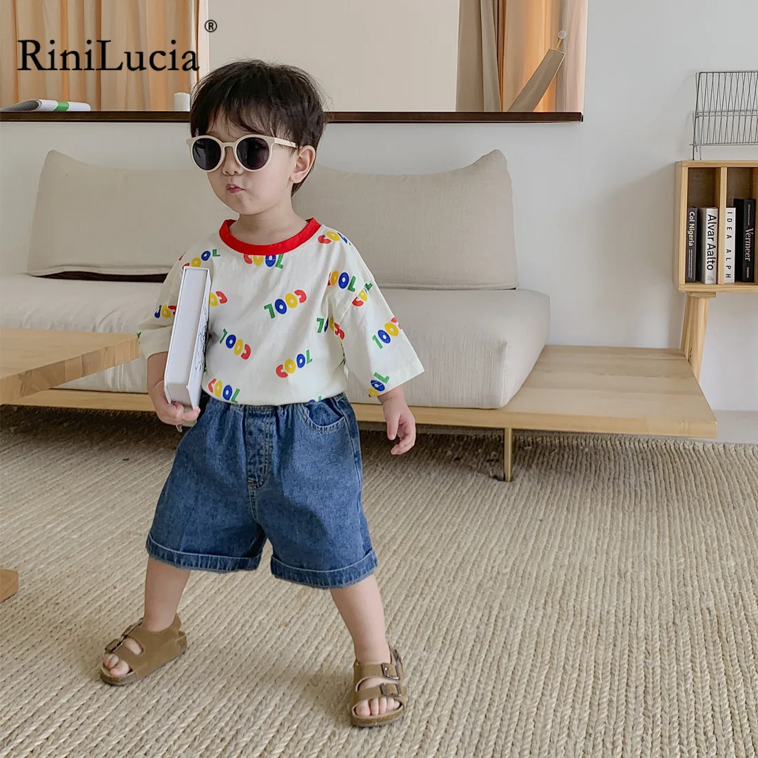 

RiniLucia Toddler Kid Baby Boys Girls Clothes Summer Cotton T Shirt Short Sleeve colorful letter Print tshirt Children Top 2-7T