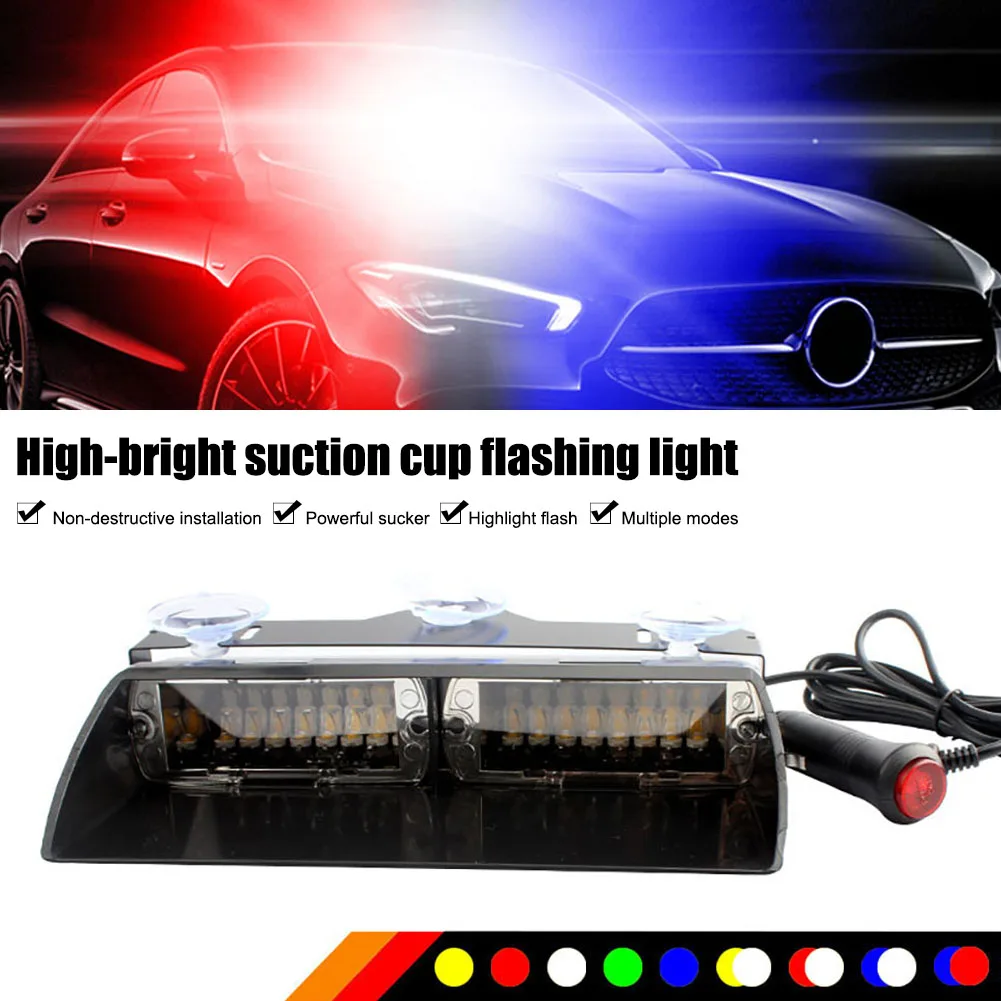 

112V 16LED Universal Car Strobe Light Flasher Light Bar Windshield Mount Suction Cup Red Blue Flashing Police Warning Light New