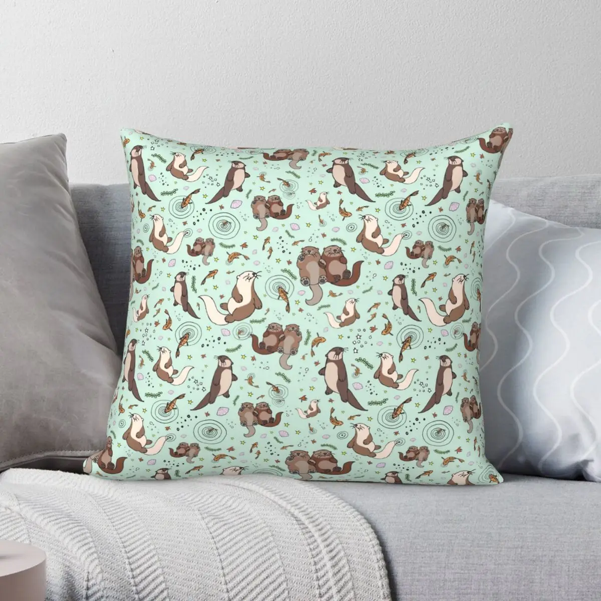 

Otters In Blue Square Pillowcase Polyester Linen Velvet Pattern Zip Decor Pillow Case Sofa Cushion Cover 18"