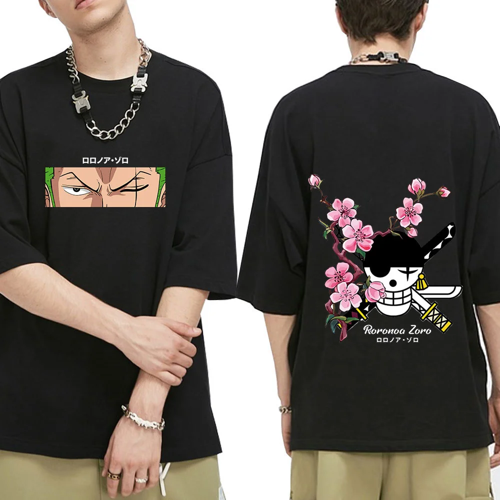 

Camiseta de Anime japonés One Piece para hombre, camisa con estampado de Roronoa Zoro, Harajuku, de Manga, Unisex, de verano, de