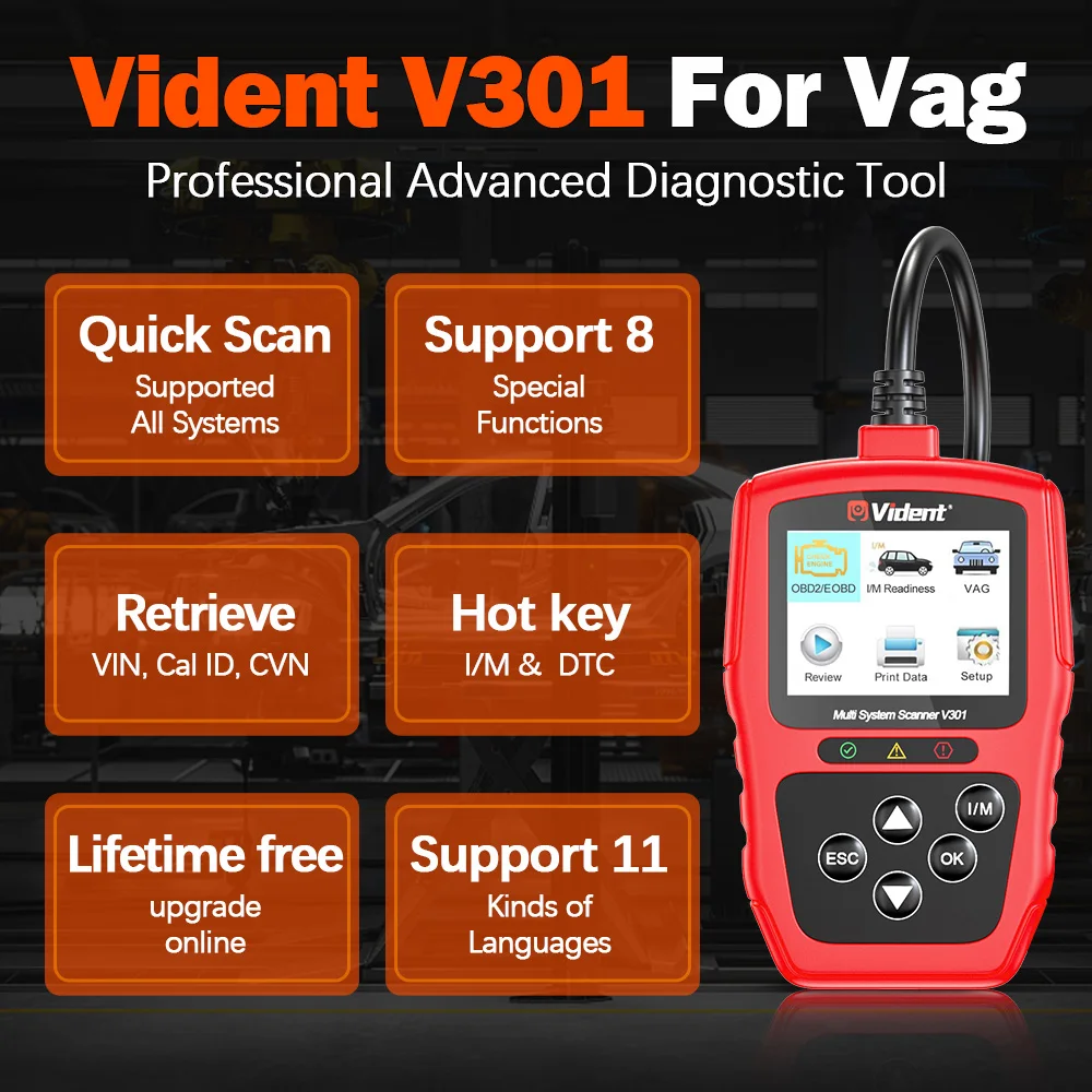 Vident V301 OBD2 диагностические инструменты для VW/Audi/Skoda/Seat многосистемный