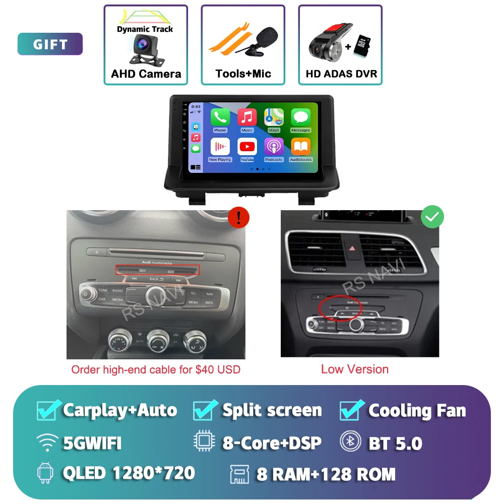Android 15 Carplay Auto 2K экран Автомобильный радиоприемник Мультимедийный плеер для Audi Q3 1 8U 2011-2018 DSP 2din Авторадио Стерео головное устройство