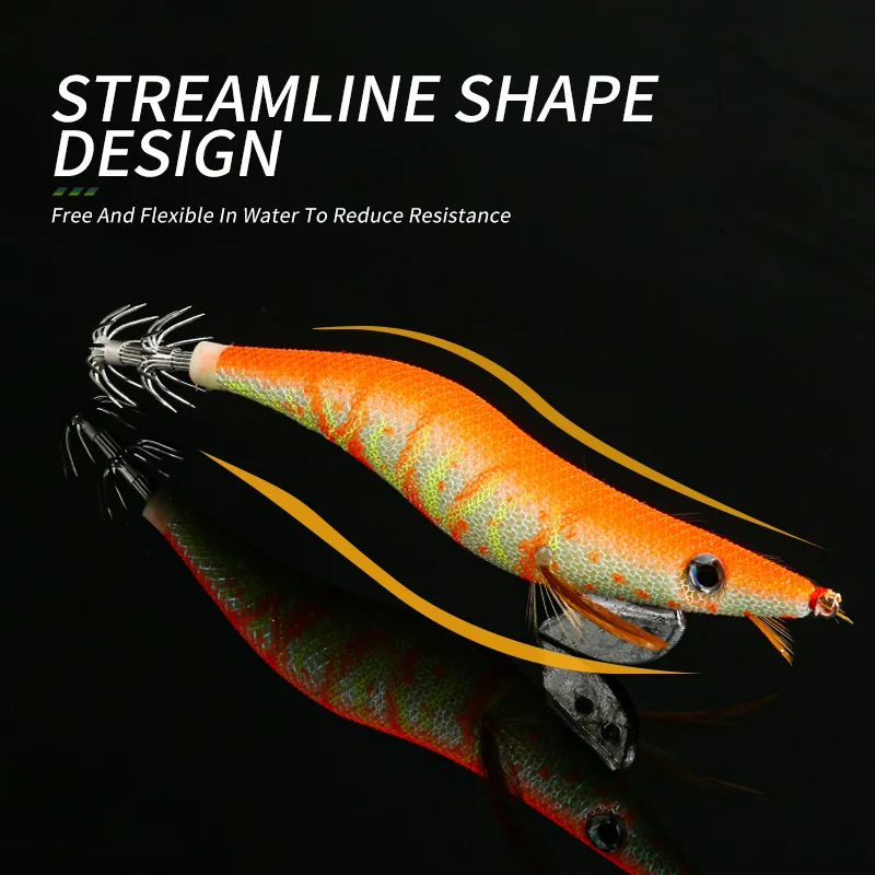 Ardea Artificial Wood Shrimps Lures 1Pcs  2.5# 3.0# 3.5# Umbrella Double Hook Squid Cuttlefish Jig Egi Lure Tackle