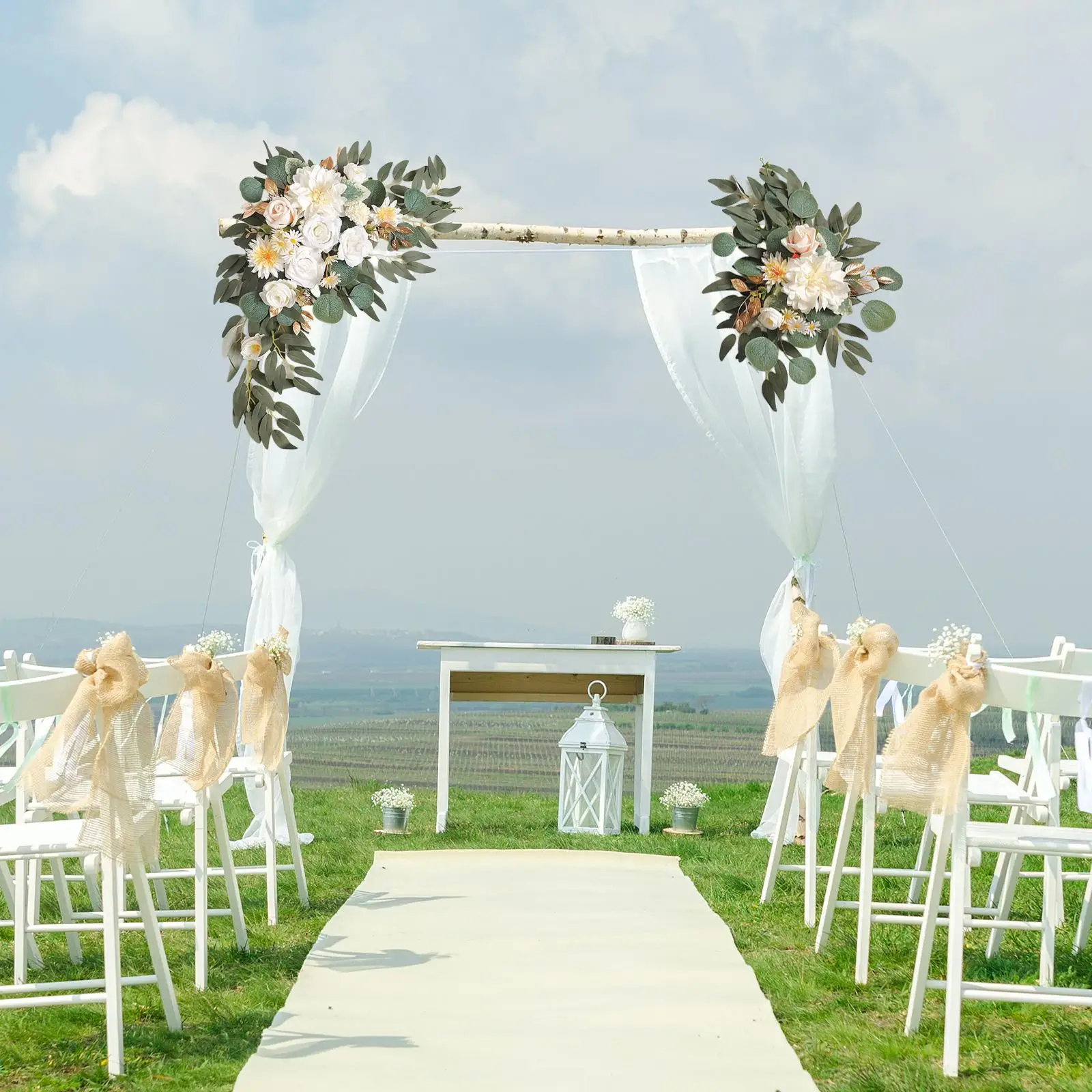 

2 Pieces Handmade Artificial Wreath Green Leaves Fake Flower Door Hanging Rustic DIY Ornament Wedding Arch Flower for Decoration