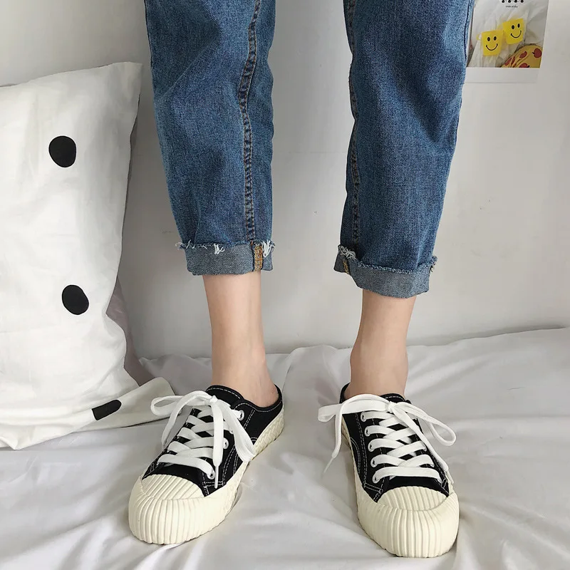 Spring 2023 Retro Fashion Sports Shoe for Women Yellow Cookie Shoes Half Trailer Canvas Shoe Fashion Cloth Shoe Ventilate Girl