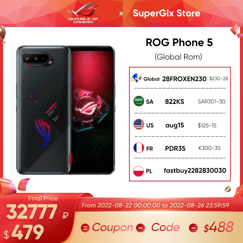 Asus ROG Phone 5 5G Gaming Phone 6.78" 144Hz AMOLED Display Snapdragon 888 6000mAh Fast charging 65W ROG 5 Mobile Phone