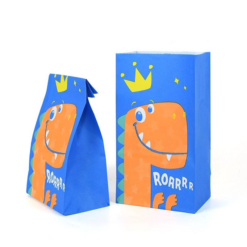 

10Pcs Cartoon Dinosaur Happy Birthday Paper Gift Bags Cookie Candy Packaging Bag for Birthday Party Decoration Kid Gift Supplies