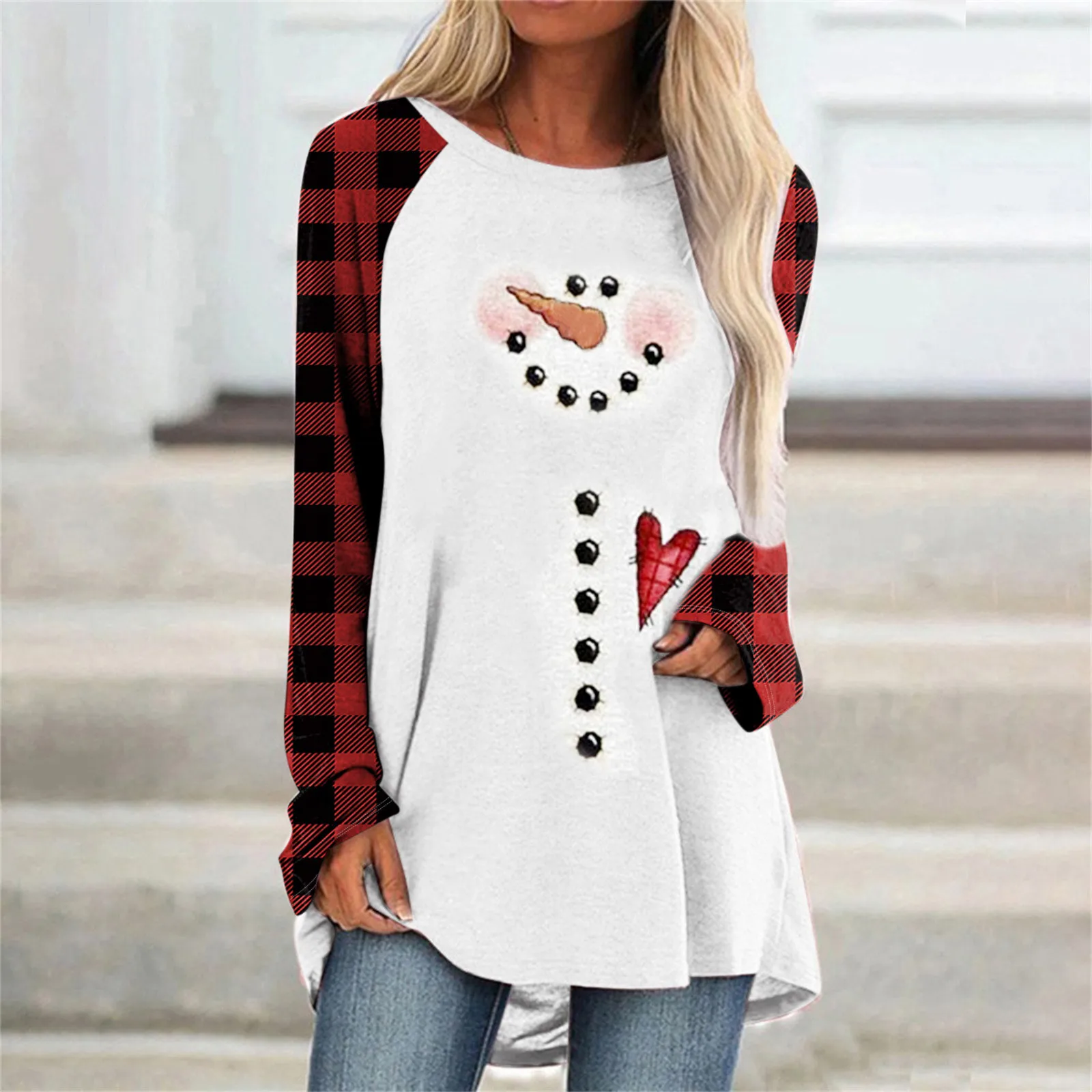 

Women Casual Christmas Printing Plaid Raglan Long Sleeve Shirts Blouse Tops Slipper Woman Summer Shirt Blouse