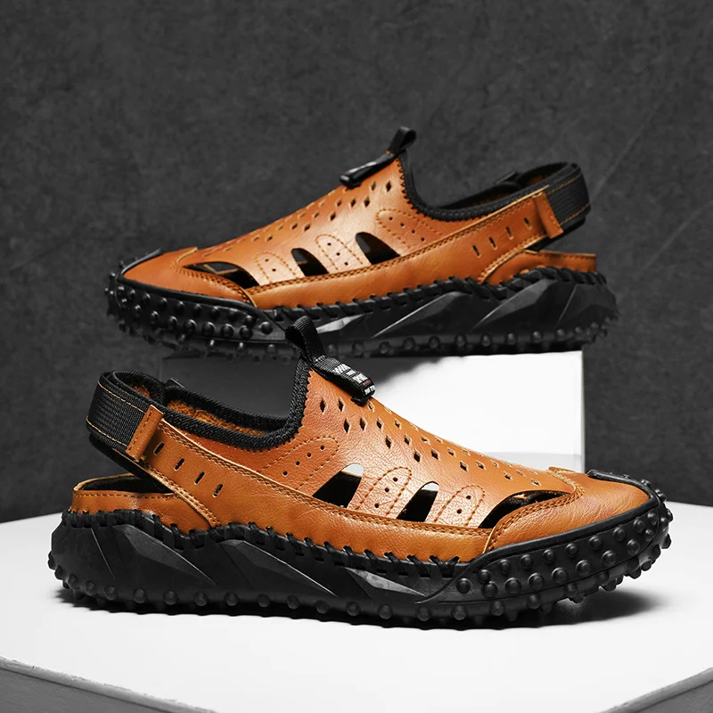 

High-quality Genuine Leather Sandals for Men Large Size 46 Classic Brown Sandals Men Handmade Soft Beach Sandals for Men Summer