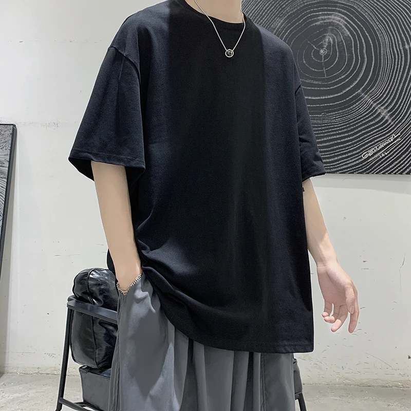 

145110 LAPPSTER-Youth Men 100% Cotton Harajuku Graphic Short Sleeve T Shirts 2022 Mens Black Classical Tee Male Oversized O-Neck