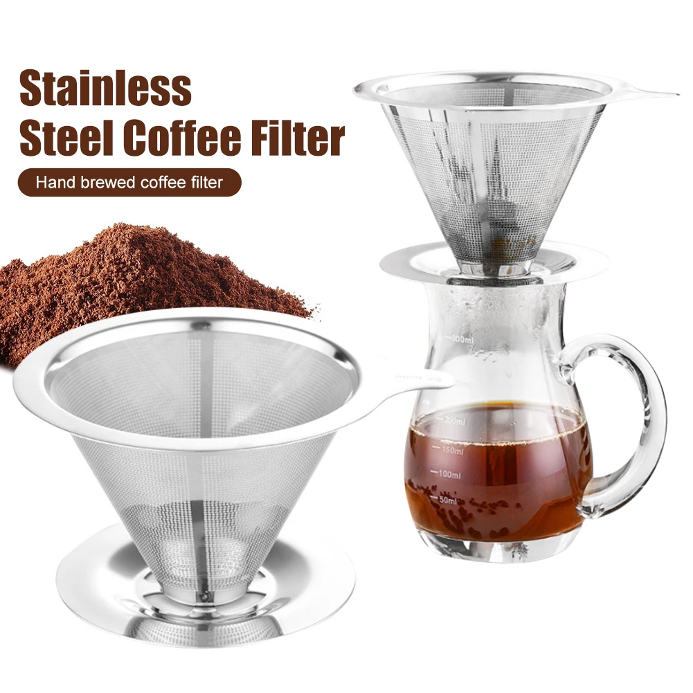 

Double-Layer Pour Over Coffee Dripper Stainless Steel Coffee Filter Paperless Coffee Metal Cone Filter Fine Mesh Filter