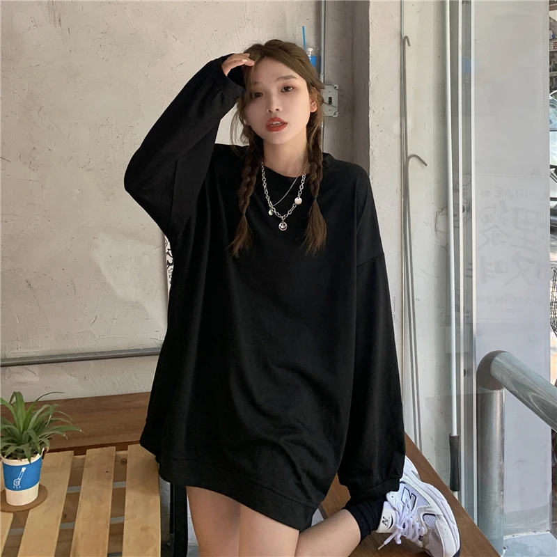 

1694 Autumn Korean version 2022 new wild casual loose basic mid-length round neck solid color Sweatshirts