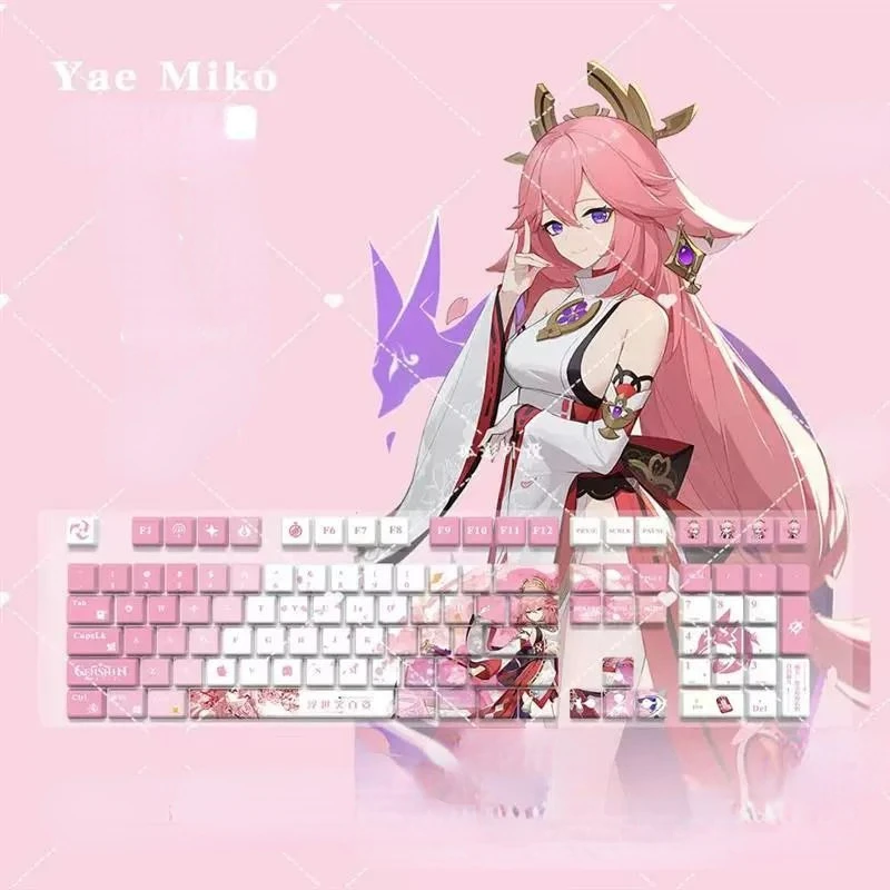 Новые 128 клавиш/набор Genshin Impact Yae Miko PBT Keycaps для Cherry MX Switch Keycap механической