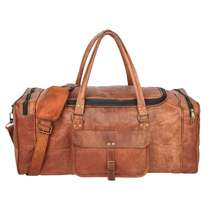 Leather Duffel Weekender Bags Inner Canvas Bag Overnight Travel Carry On Tote Bag Satchel with Adjustable Luggage Strap Sleeve f