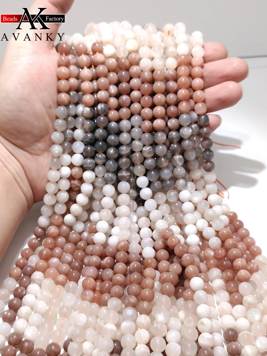 

Natural Colorful Moonstone Quartz For Jewelry Making Faceted Round Spacer Beads Diy Bracelets Necklace Accessories 15"6-10mm