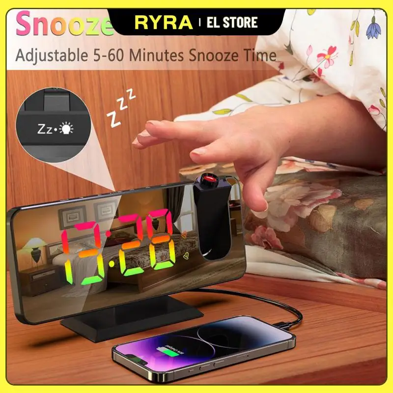 

RYRA 2023 Desktop LED Digital Clock Automatic RGB Gradient With Projection Dual Alarm Clock With Snooze Vibration Home Decoratio