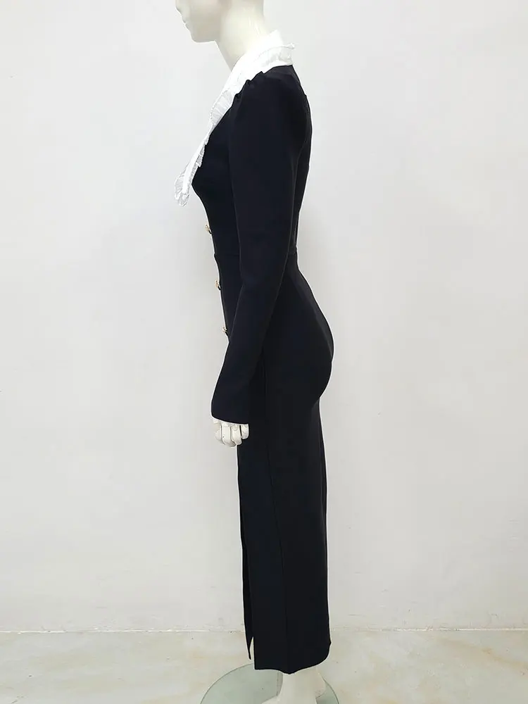 Женское элегантное Бандажное платье с отложным воротником двубортное