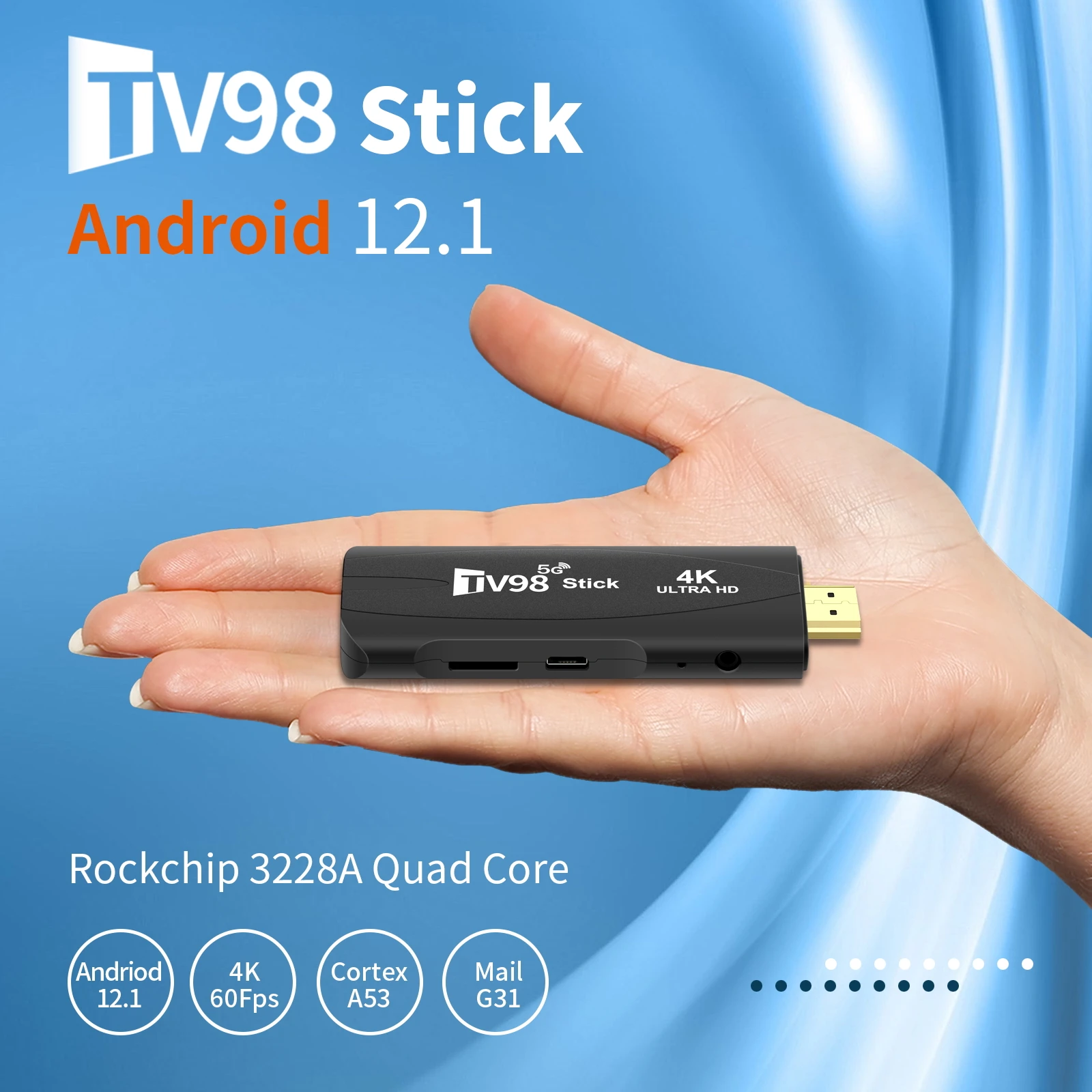 

TV98 4K HD Smart TV Stick WiFi 6 2.4/5.8G Dual Frequency Android 12.1 Smart TV Sticks TV Box H.265 Portable Media Player