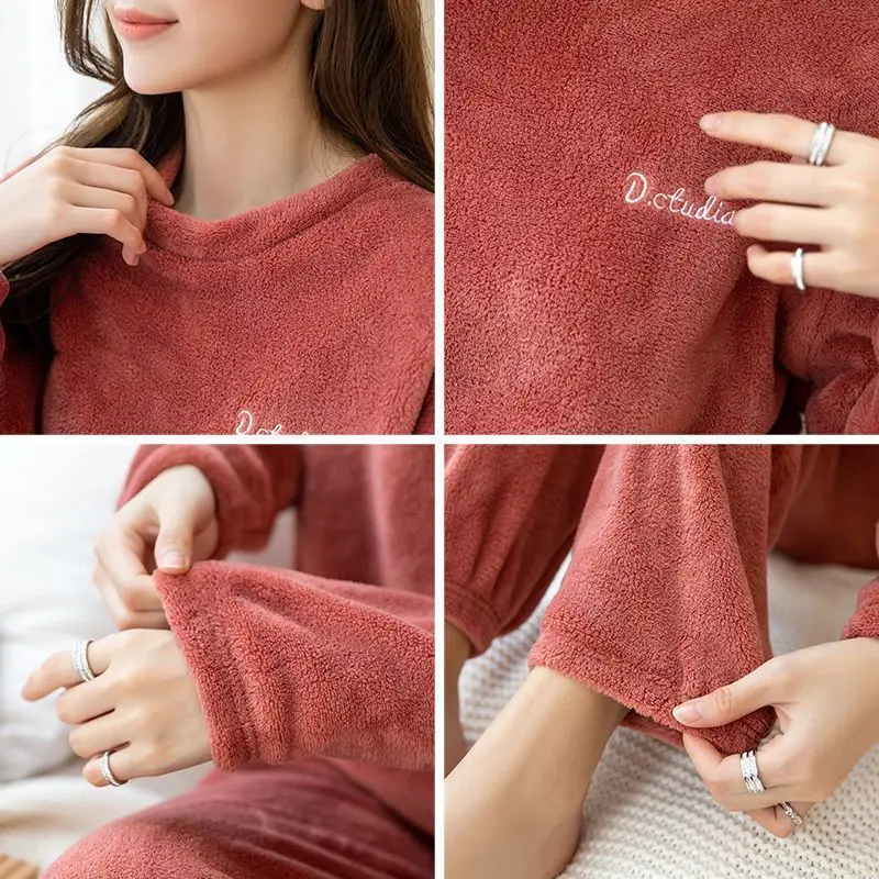 Winter Pajamas Set Sexy Home Sleepwear For Women Warm Soft Full Sleeve Pyjama Women's Thick Flannel Multicolor Fashion Clothes