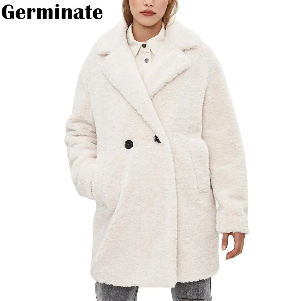 Germinate Faux Fur Coat Women Winter Lapel Cardigan Snow Thick Warm Natural Furry Teddy Plush Long Parka Jackets Overcoat Female