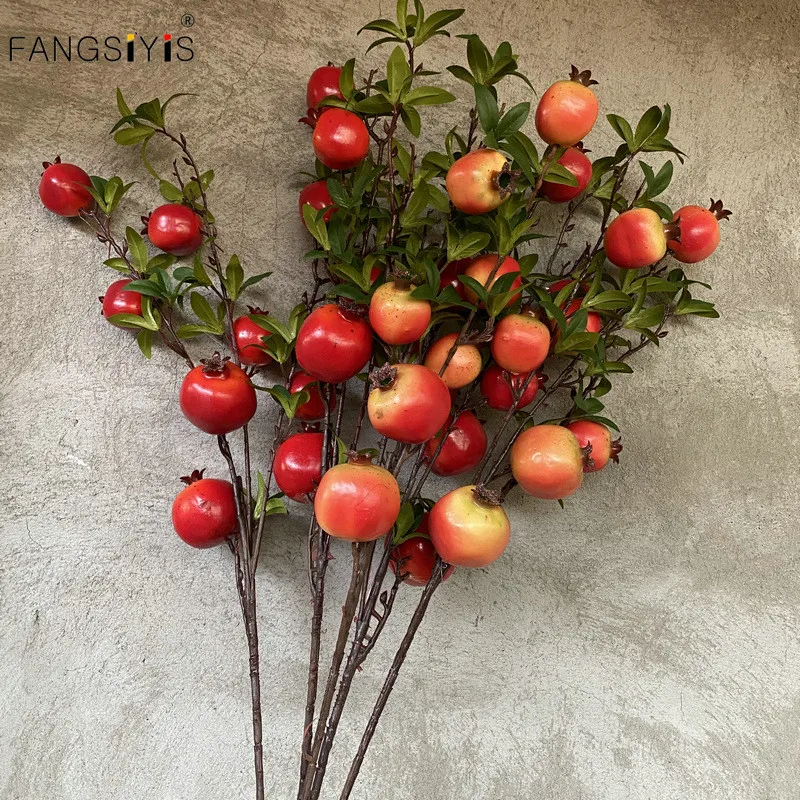 

84CM/pc Seven Fruit Pomegranate Fruit Branch High Quality Artificial Pomegranate Fruit Berry Bouquet Home Wedding Decoration