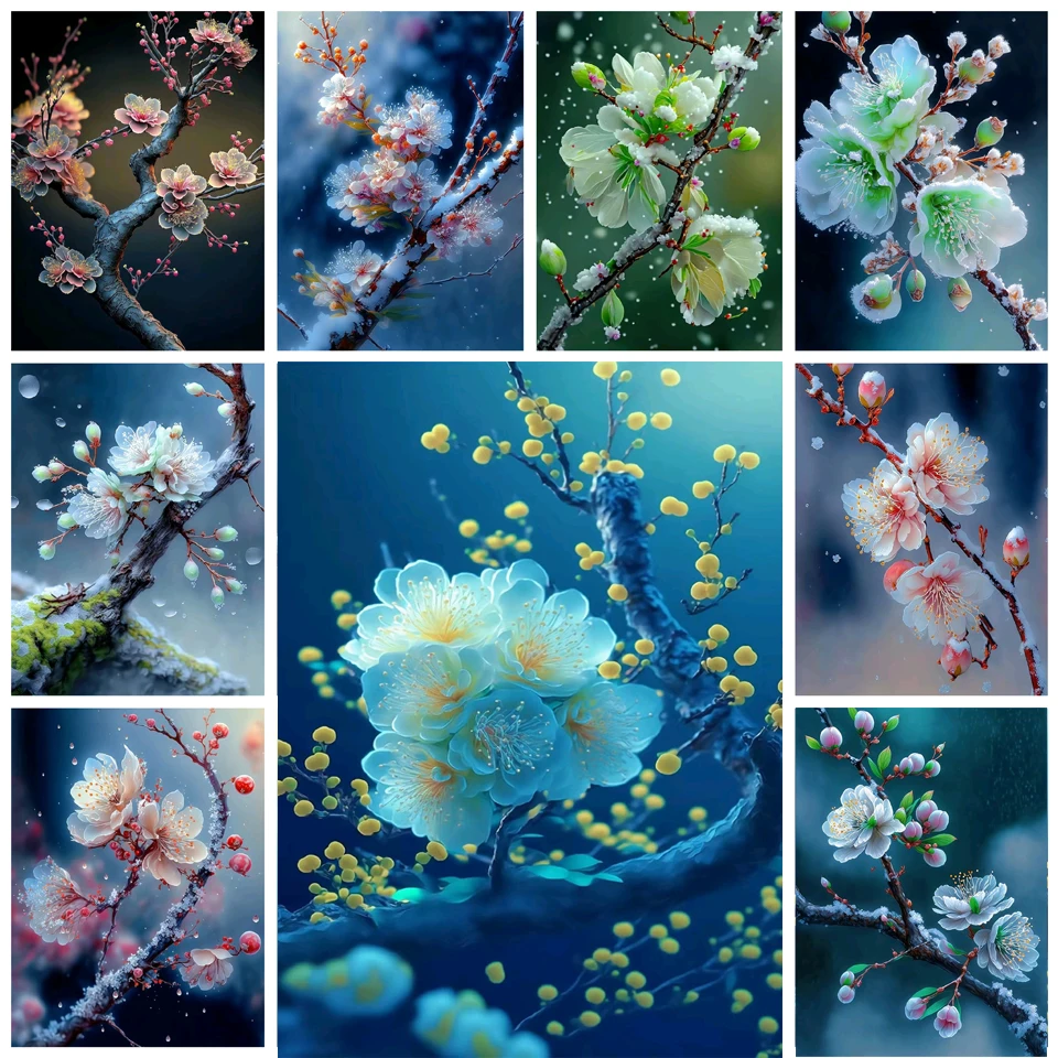 Алмазная мозаика с цветами сливы, новинка 2023, алмазная живопись 5D, луна, ландшафт, семейная вышивка, Набор для вышивки крестиком