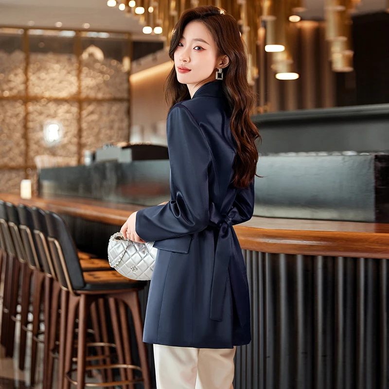 Apricot Autumn Winter Large Ladies Professional Office Lapel Cardigan Suit Jacket Casual Blazer Women Work Coat Solid Blazers