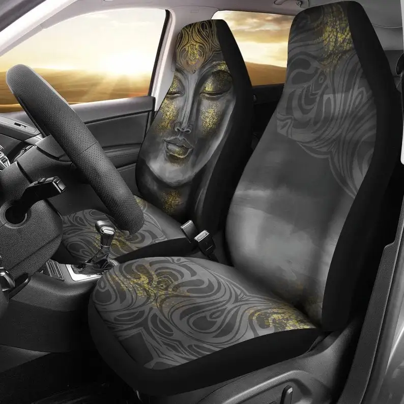 

Gold / Grey Buddha Spiritual Car Seat Covers Pair, 2 Front Car Seat Covers, Seat Cover for Car, Car Seat Protector, Car Accessor