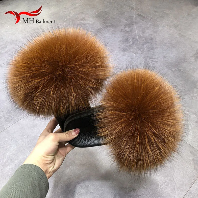 

Summer Fur Slippers Women Real Fox Fur Slides Home Luxury Furry Slippers Indoor Female Sandals Ladies High Quality Slippers