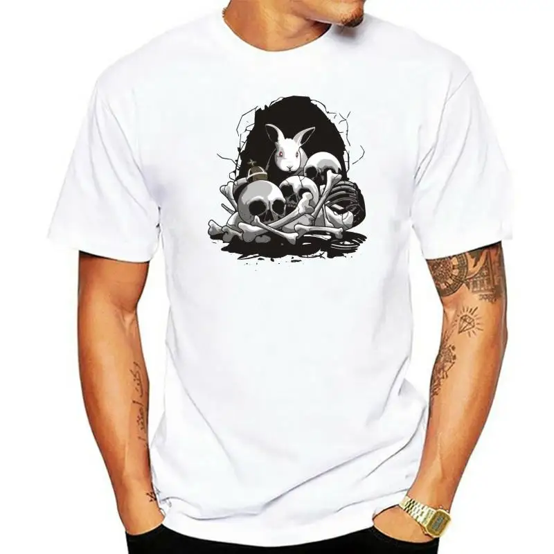 

All Cotton Men T-Shirt Rabbit Skull Print Sweatshirt Male T Shirt Vintage Black Tshirt Top Quality Cotton Clothes For Easter Day