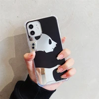 ins mirror black white panda phone case for iphone tansparent phone case for iphone 13 12 11 pro x xr xs max decor phone case