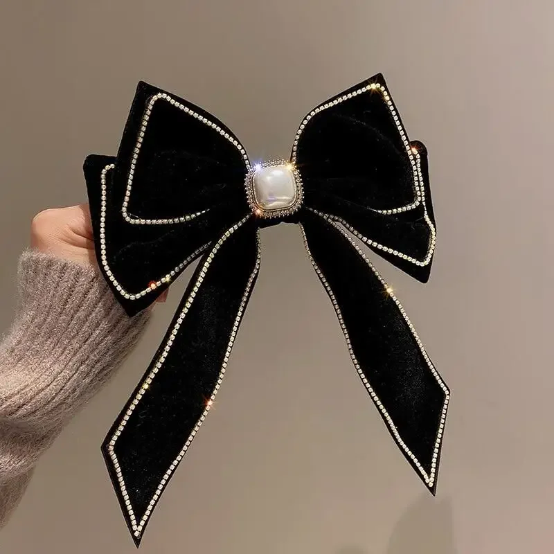 

CIFbuy Korean Velvet Bow Hair Pins Fabric Rhinestone Pearl Hair Clips Women Luxulry Jewelry Spring Clip Gils Hair Accessories