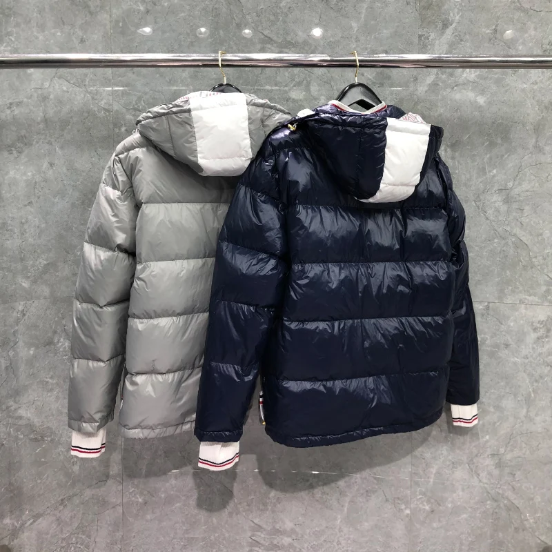 TB THOM Men's Boutique Winter Jacket Down Jacket Fashion Brand Coat Solid Navy Down-Filled Matte Nylon Warm TB Thermal Jackets