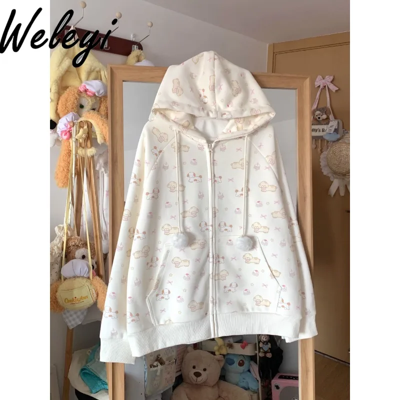 Осенне-зимняя куртка с принтом сладкого щенка студенческая женщина 2024 новая