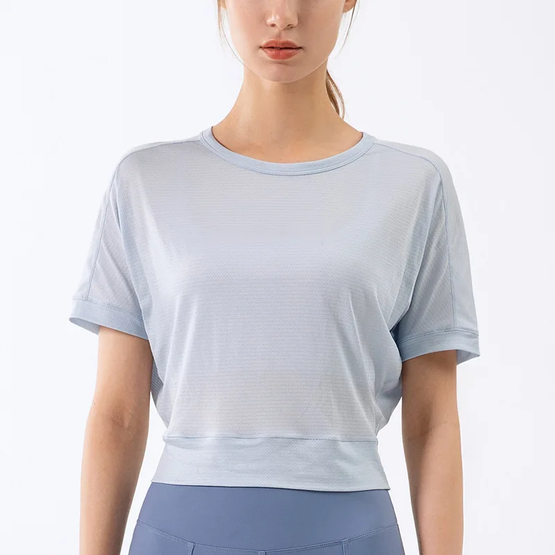 2022 Spring New Yoga Shirt Women Beauty Open Back Nylon + Spandex Breathable Fabric Sport Crop Tops Short Sleeves Gym Wear