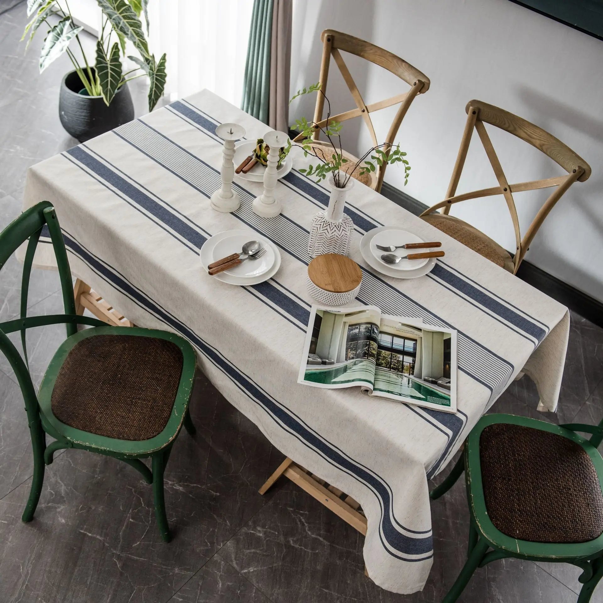 

Vintage Linen Cotton Striped Tablecloth For Home Table Decoration Dustproof Dining Party Banquet Table Runner Mantel Mesa