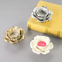 1pc ceramic rose flower candle holder candelabra romantic home wedding centerpiece table decor handmade craft christmas gift