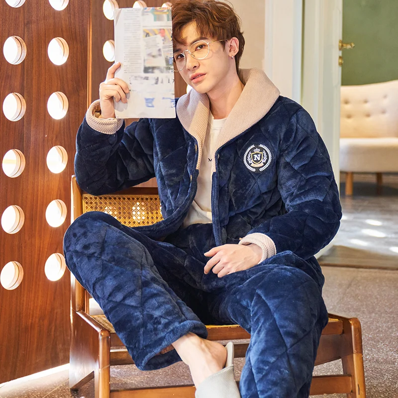 QUHENG 2022 Pajama Sets for Men Autumn Winter Thick Warm Flannel Sleepwear Suit Long Sleeve Coral Velvet Sleepwear Loungewear