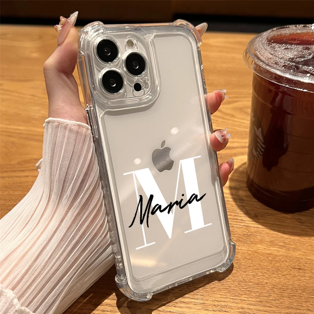 

Personalized Name Shockproof Clear Phone Case for iPhone 14 13 12 11 Pro Max X XR XS 7 8 Plus Silicone Bumper Hard Back Cover