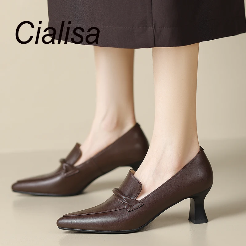 

Cialisa 2023 Autumn New Arrival Concise Women Pumps Pointed Toe Handmade Genuine Leather Office Mature Ladies High Heels Shoes