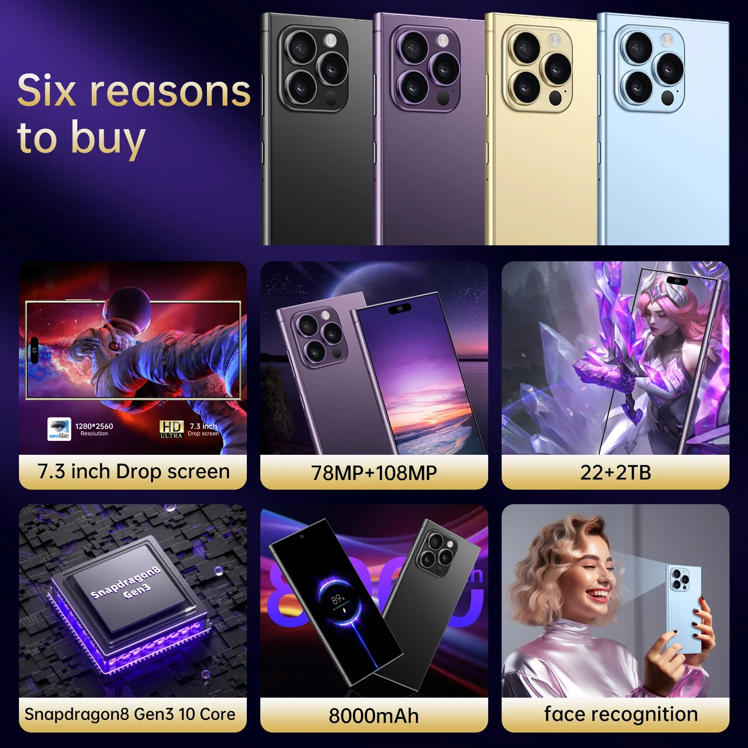 I16 Pro Max смартфон с 5 5-дюймовым дисплеем процессором Snapdragon 8 Gen 3 7 мАч двумя слотами