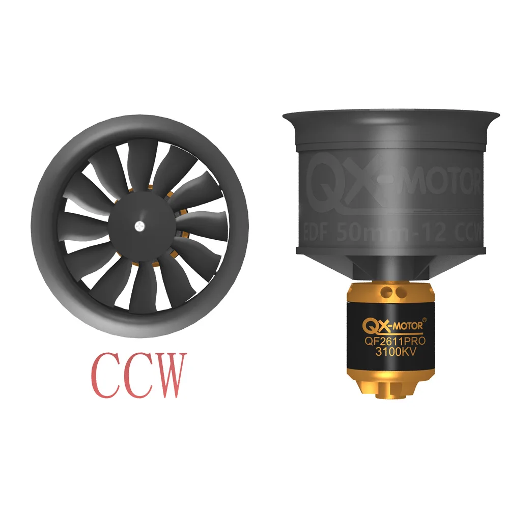 QX-Motor QF2611PRO 50 мм EDF CW CCW Ducted Fan 3100/3750KV CW/CCW с 12 лезвиями для телефона