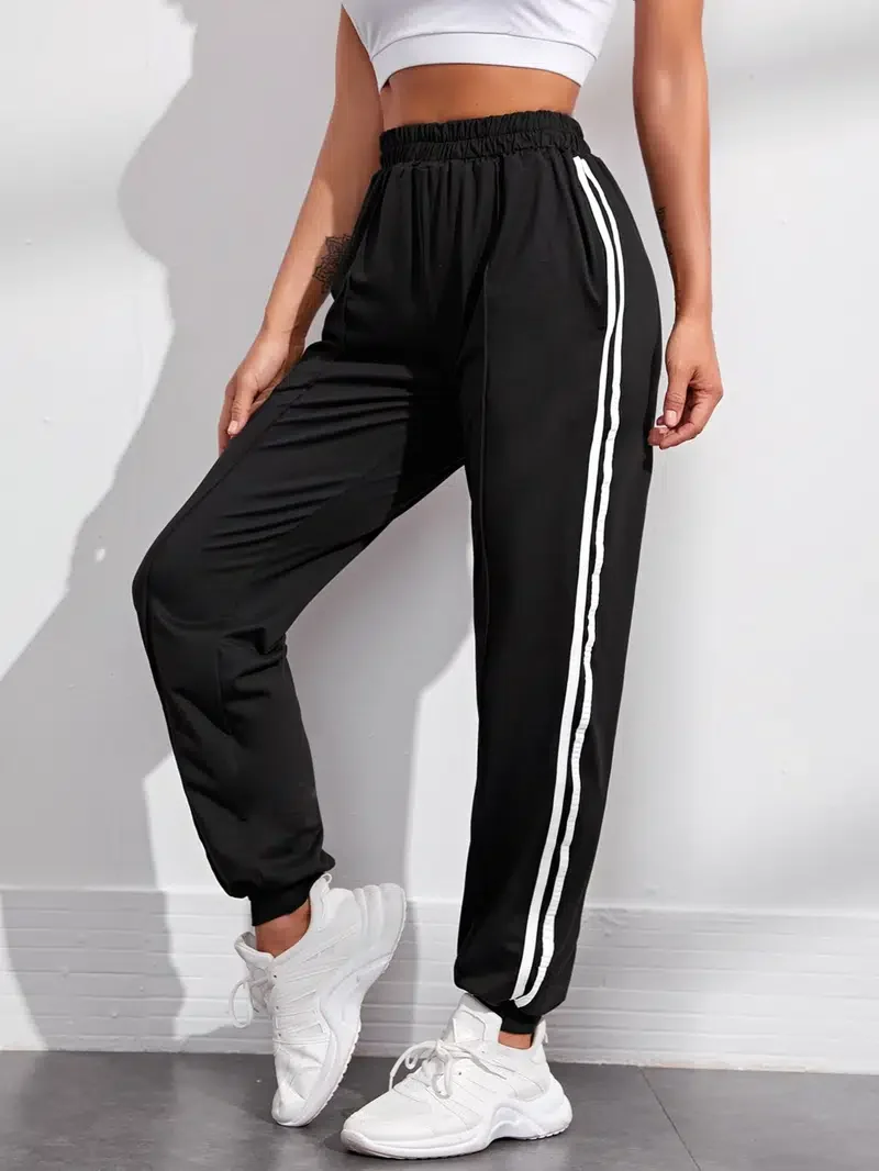 

Solid Color Elastic Waist Yoga Pants Loose Legging Fitness Pants Thin Joggers With Ribbon Decoration