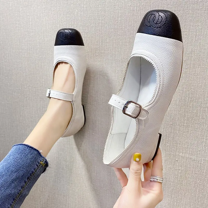 

All-Match Shoes Woman Flats Elegant Square Toe Shallow Mouth Casual Female Sneakers Dress New Summer Microfiber Rubber Leisure B