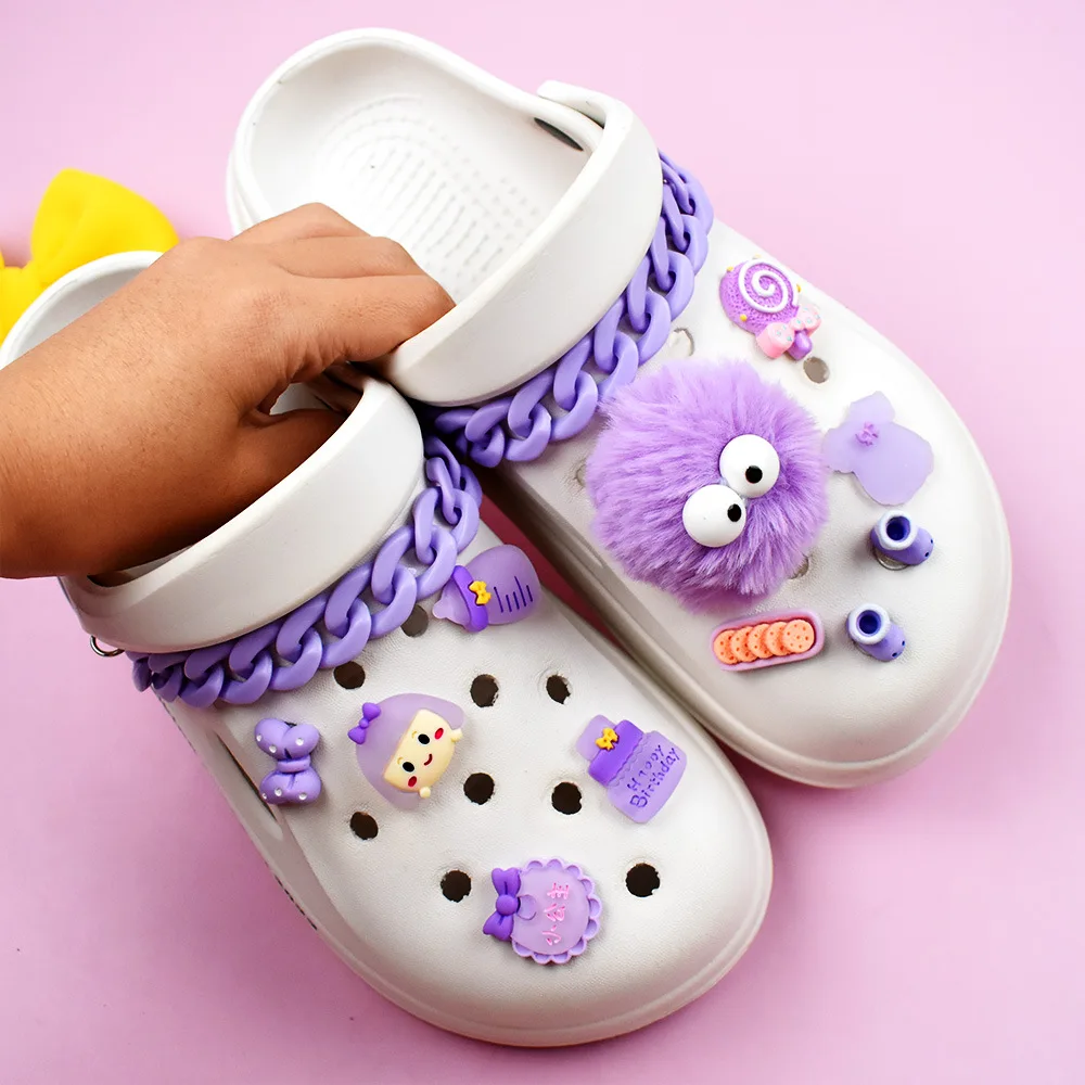 

Cute Purple Hairball Shoe Charms Resin Chain Shoe Decoration Croc Shoe Accessories Clog Shoe Buckle Decoration For Women's Gift