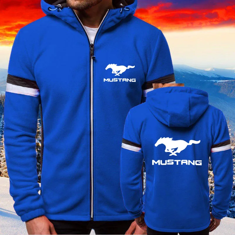 

Harajuku Sweatshirt Cotton Fleece Zipper jacket Mustang car logo print Spring Autumn Men Coats Stitching color Men's Hoodie