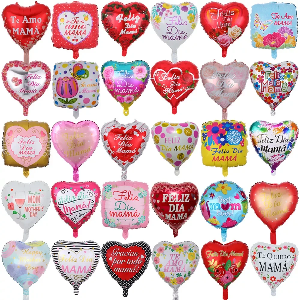 

18inch Printed Spanish mother Foil Balloons Mother's Day Heart Shape Helium Love Globos Decor Mama Balloon Gifts Balaos
