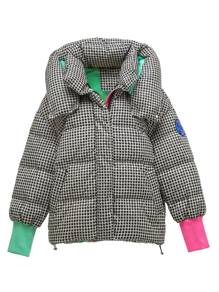 Winter Coats Women Plaid Puffer Jacket Parka Super Hot Coats Hooded Down Jacket Loose Korean Fashion Snow Clothes