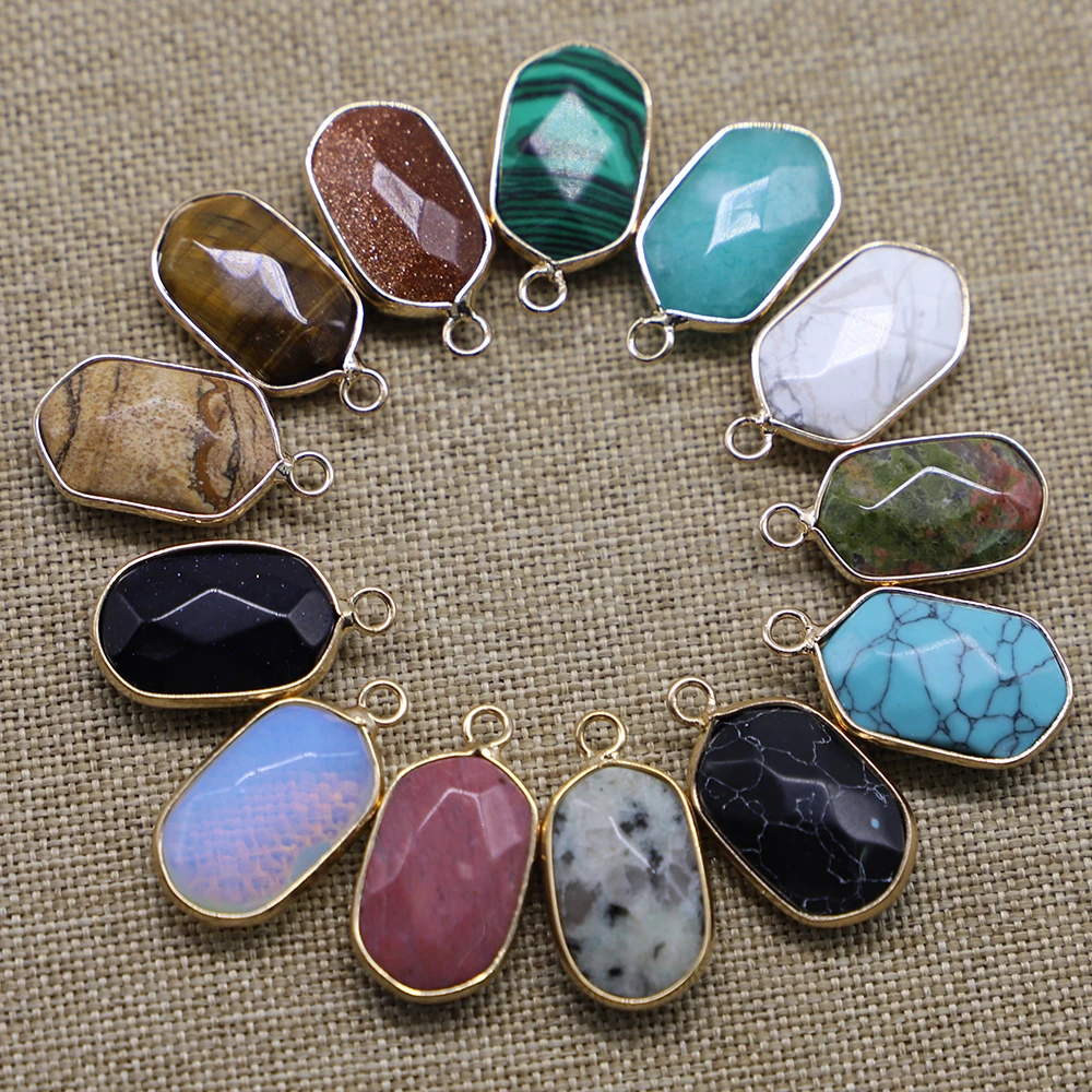 Fashion Natural Stone Golden Plated Pendants Reiki Charms Agates Necklace for DIY Jewelry  Bracelets Making 12Pcs Free Shipping