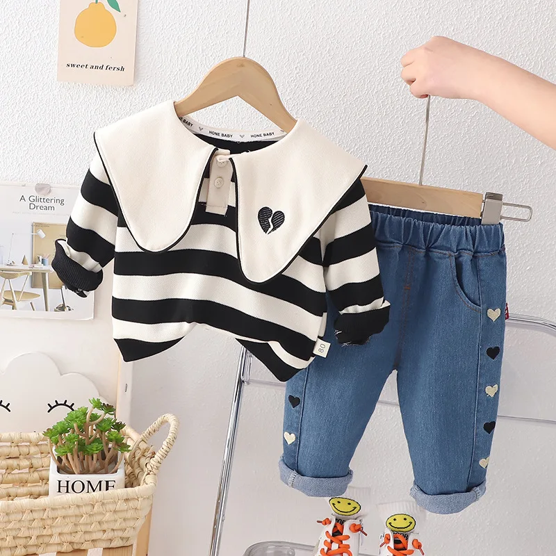 

Children's Wear 2023 Spring New Girls Korean Dress Baby Girls Striped Long-sleeved Spring Dress Skirt Baby Girl Clothes